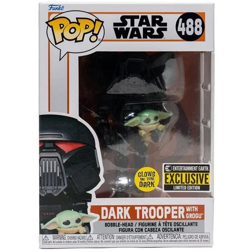 Funko Pop! - Star Wars - The Mandalorian Dark Trooper with Grogu GITD Pop! EE Exclusive